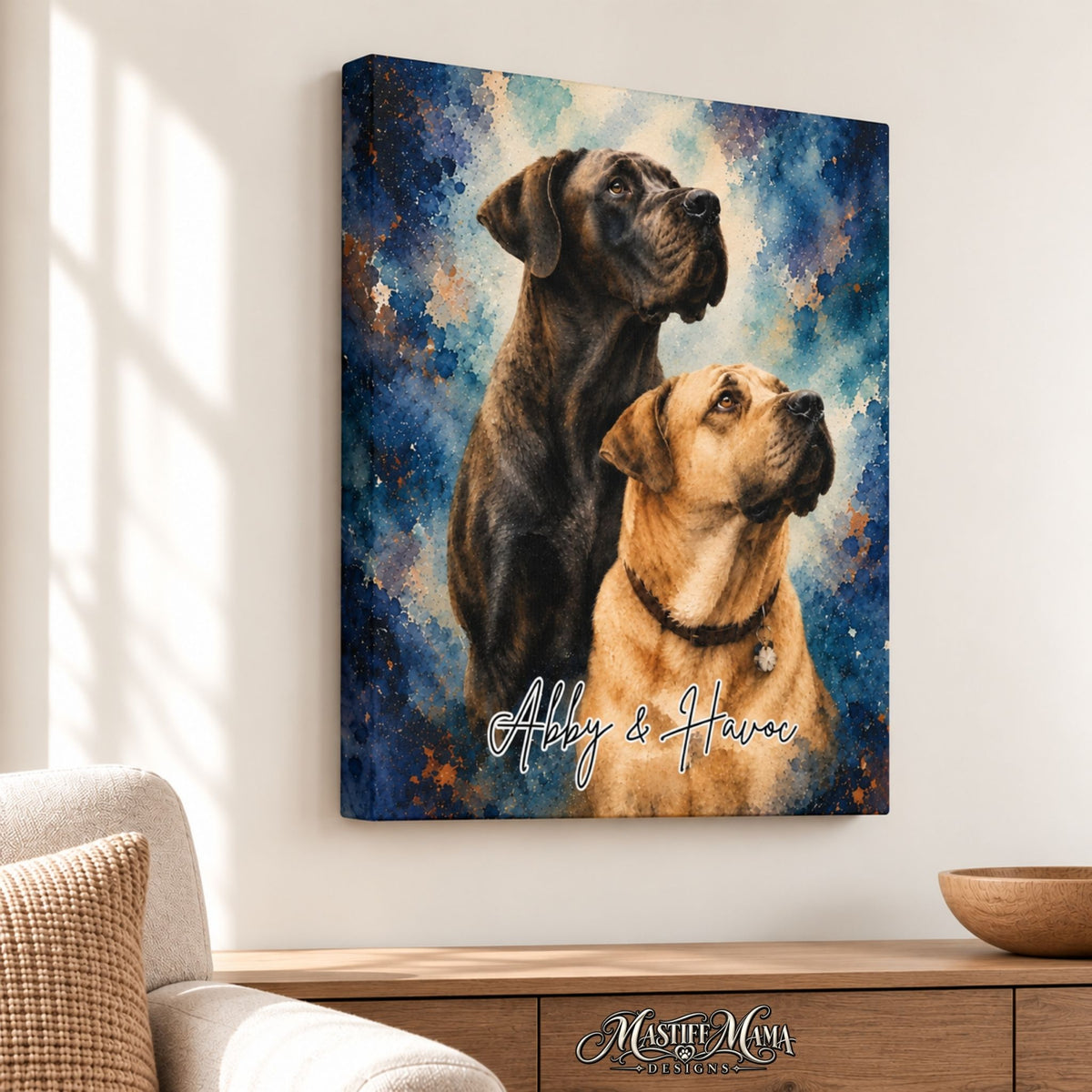 Custom Watercolor Pet Portrait Wrapped Canvas – Personalized Dog & Cat Wall Art