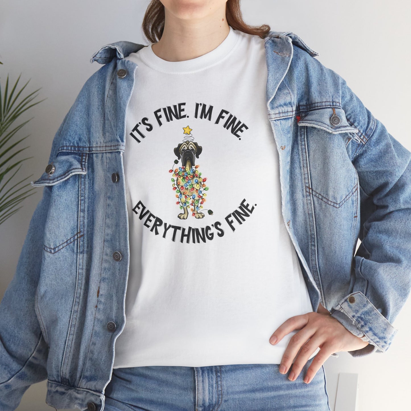DTG Everything's Fine Christmas Flat Frankie Unisex Heavy Cotton T-Shirt - Use Drop Down Box to select color