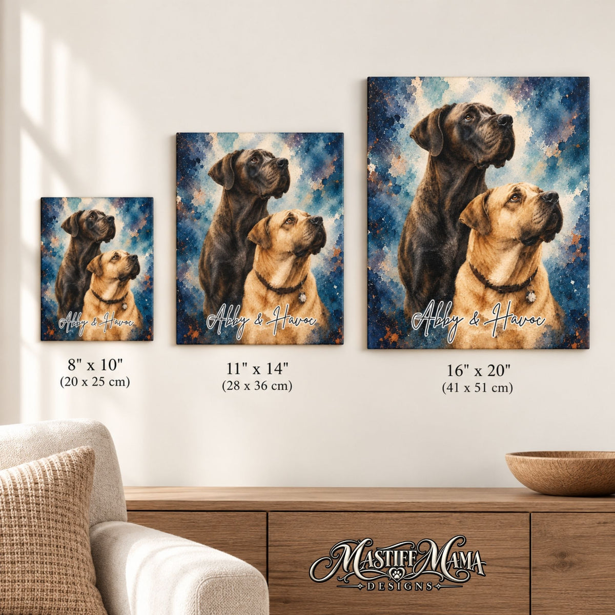 Custom Watercolor Pet Portrait Wrapped Canvas – Personalized Dog & Cat Wall Art