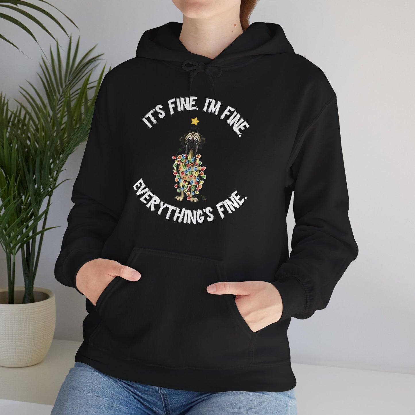DTG Flat Frankie It's Fine I'm Fine Everything's Fine Christmas Unisex Hoodie - Use Drop Down to pick color
