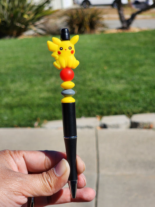 Custom Made Yellow Pika chu Video Game Character Beaded Writing Pen - ONLY 1 Available