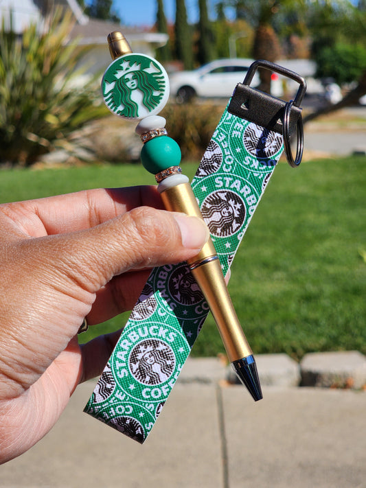 Custom Made Star .bucks Coffee Lover Beaded Writing Pen Only - ONLY 2 Available