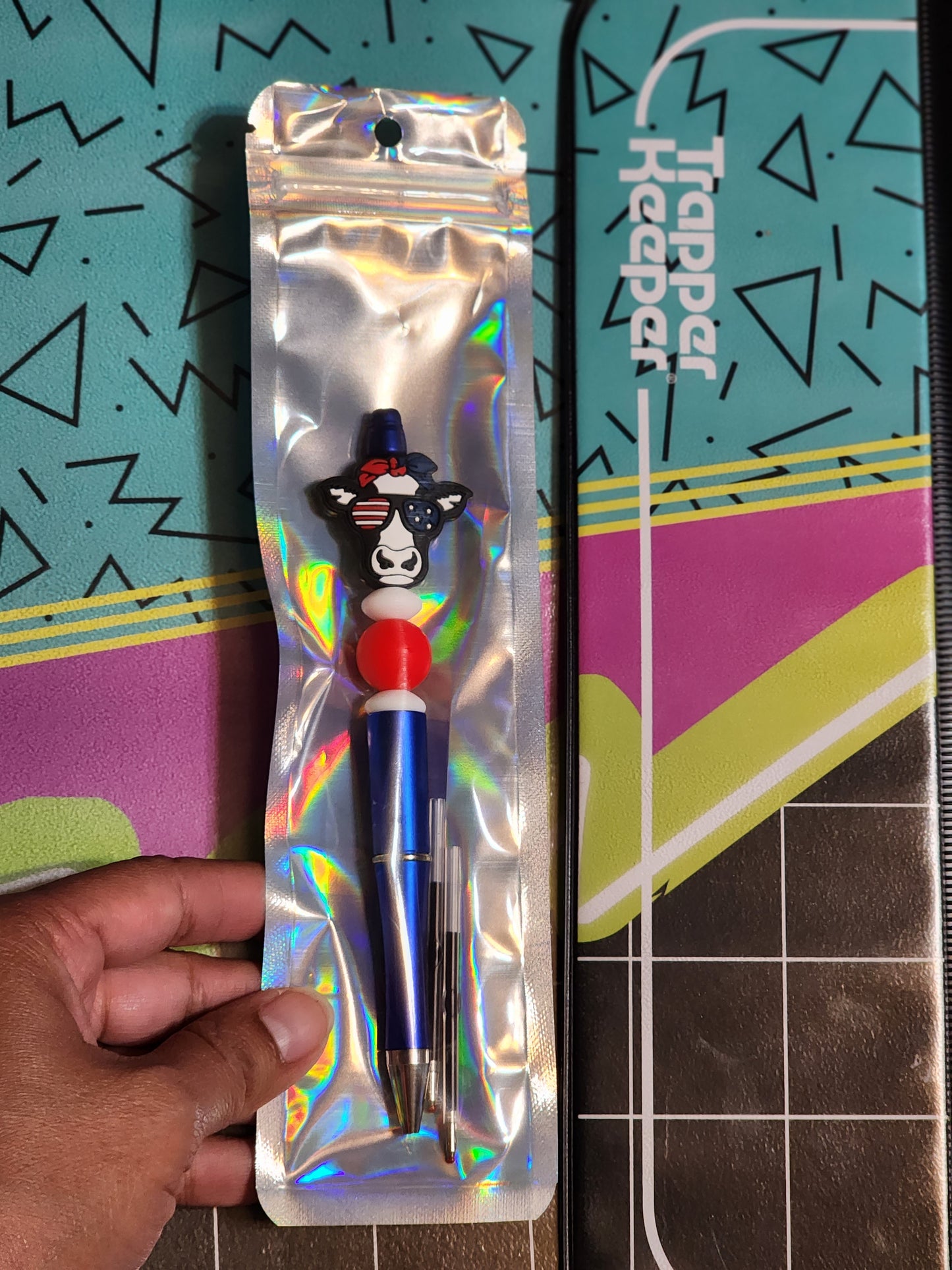 Custom Made Cow with Flag Glasses Beaded Writing Pen - ONLY 1 Available