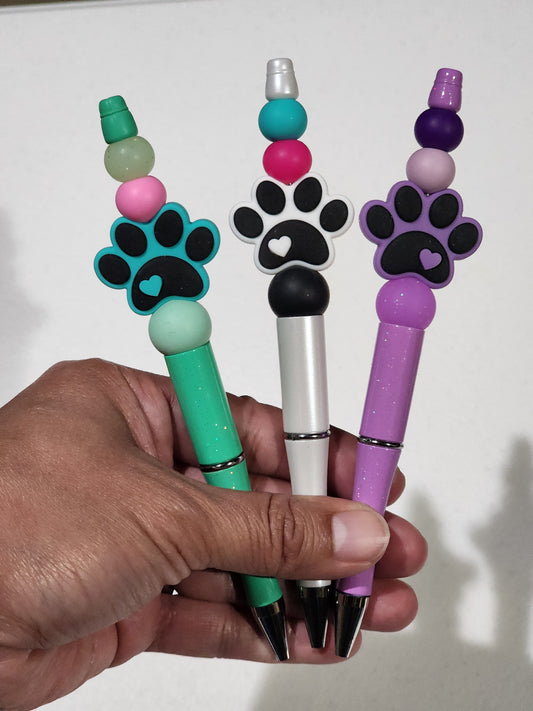 Custom Made Pet Heart Paw Beaded Writing Pen - 3 Color Options-ONLY 1 of Each