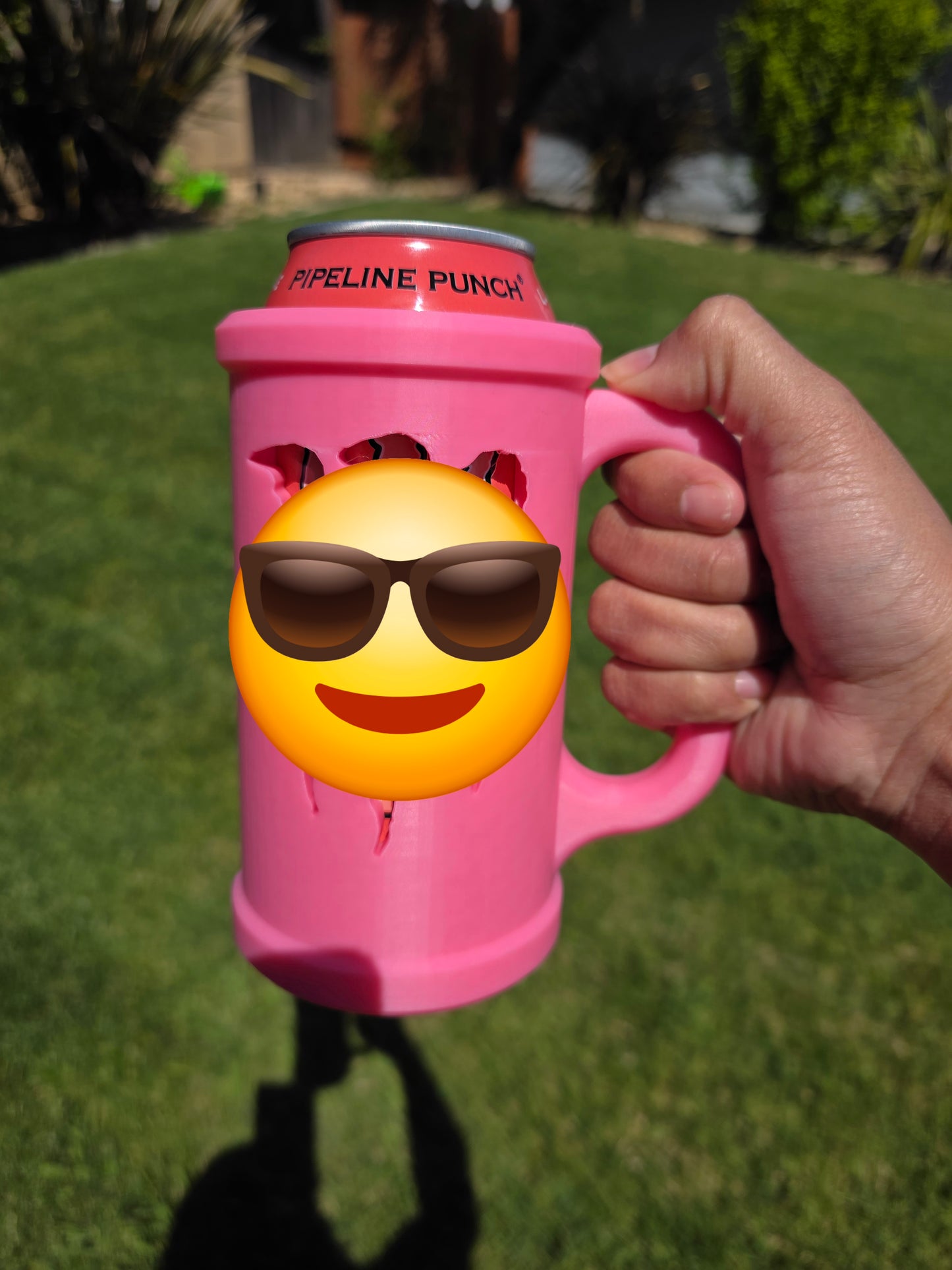 3D Printed Energy Drink Can Holder with Handle – Reusable Pink 16 oz Can Sleeve - Sized for Specific Brand M.- see description