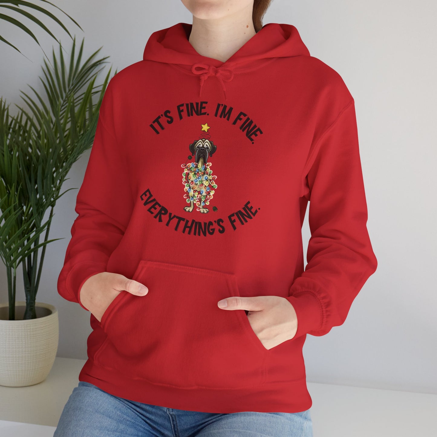 DTG Flat Frankie It's Fine I'm Fine Everything's Fine Christmas Unisex Hoodie - Use Drop Down to pick color