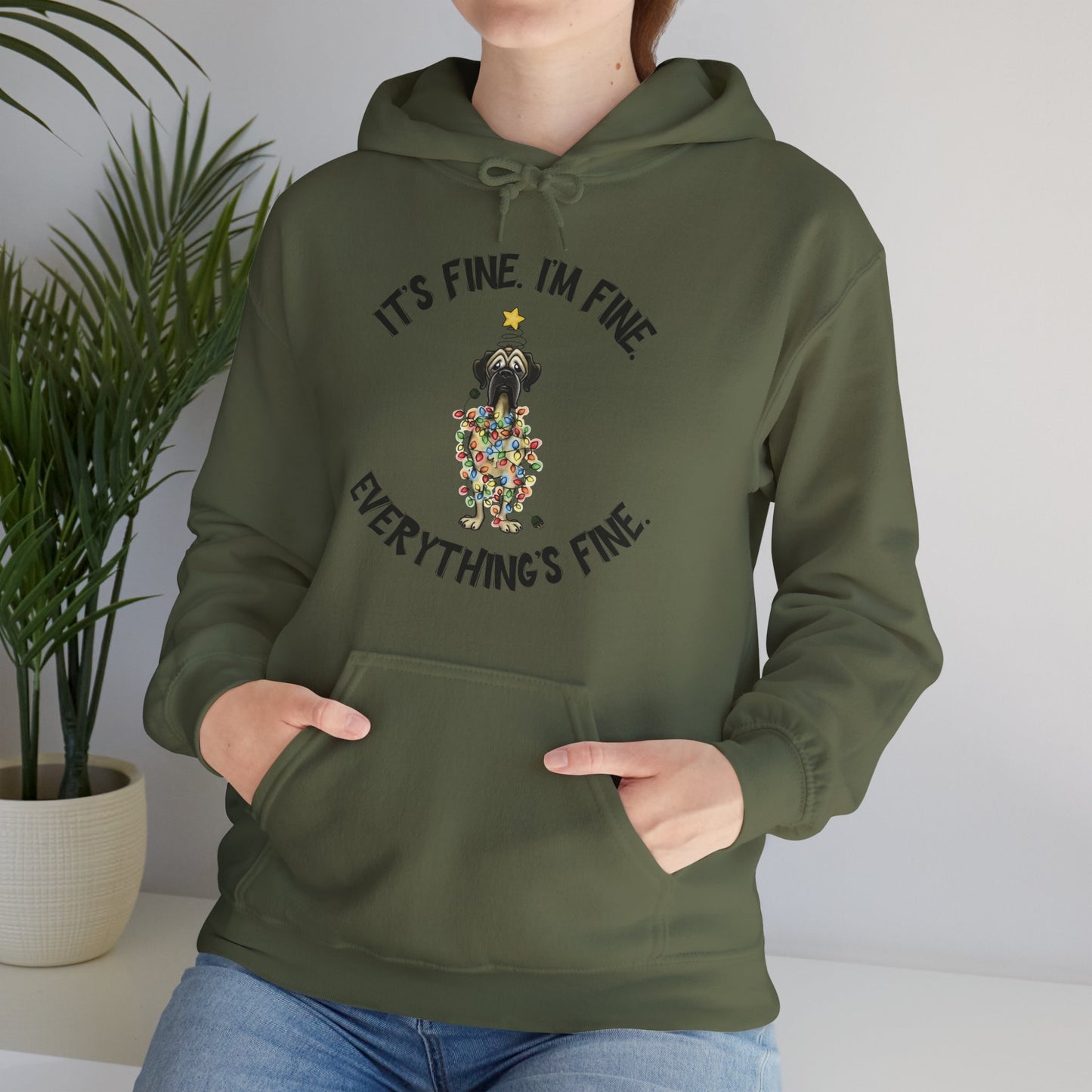DTG Flat Frankie It's Fine I'm Fine Everything's Fine Christmas Unisex Hoodie - Use Drop Down to pick color