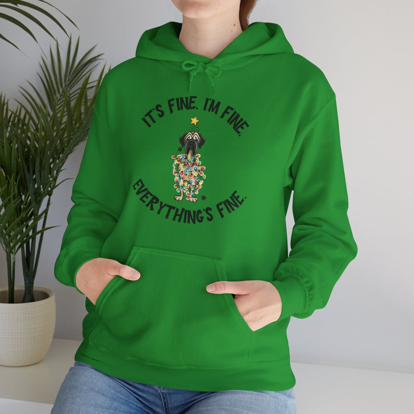 DTG Flat Frankie It's Fine I'm Fine Everything's Fine Christmas Unisex Hoodie - Use Drop Down to pick color