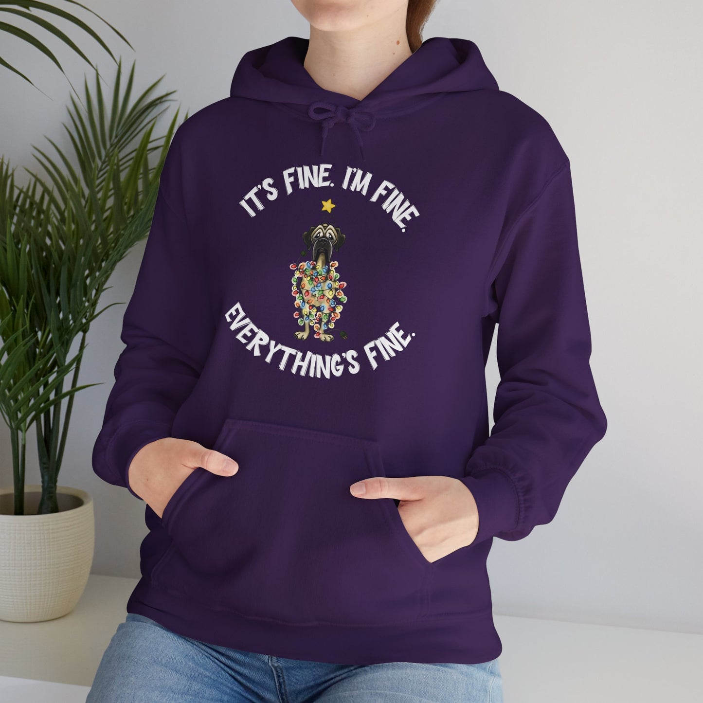 DTG Flat Frankie It's Fine I'm Fine Everything's Fine Christmas Unisex Hoodie - Use Drop Down to pick color