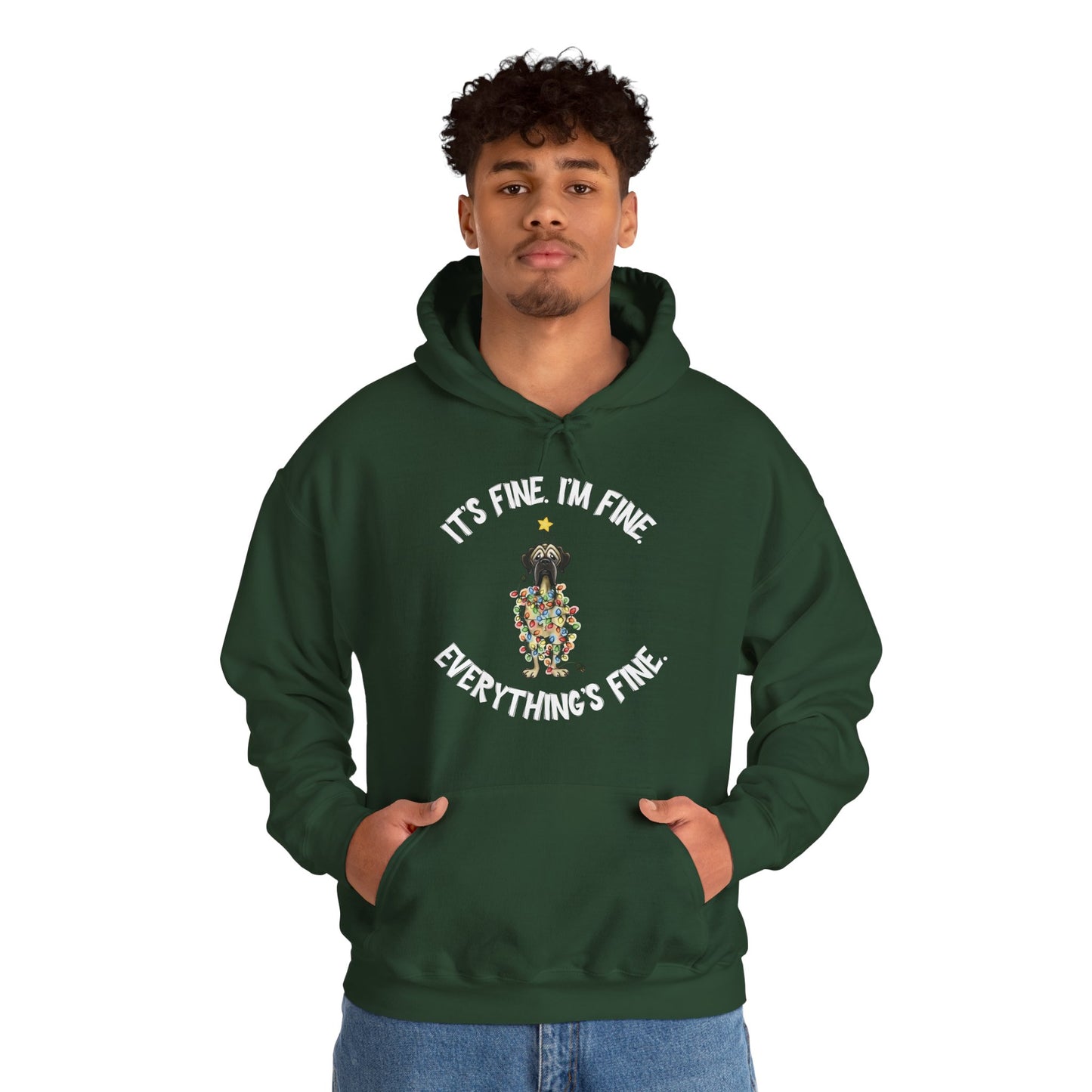 DTG Flat Frankie It's Fine I'm Fine Everything's Fine Christmas Unisex Hoodie - Use Drop Down to pick color