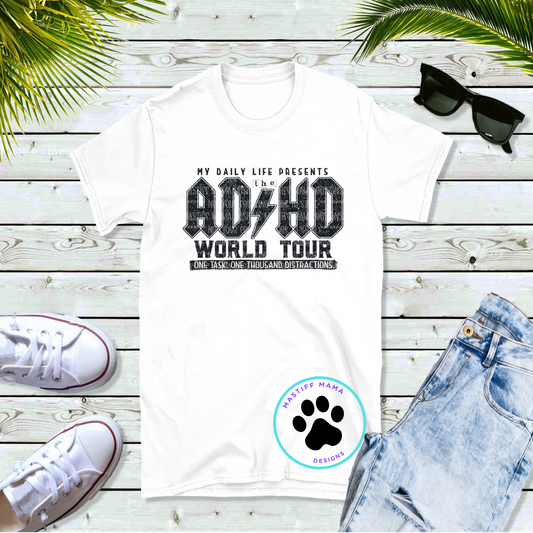 2 Color Options ADHD World Tour Unisex White Short Sleeve Shirt