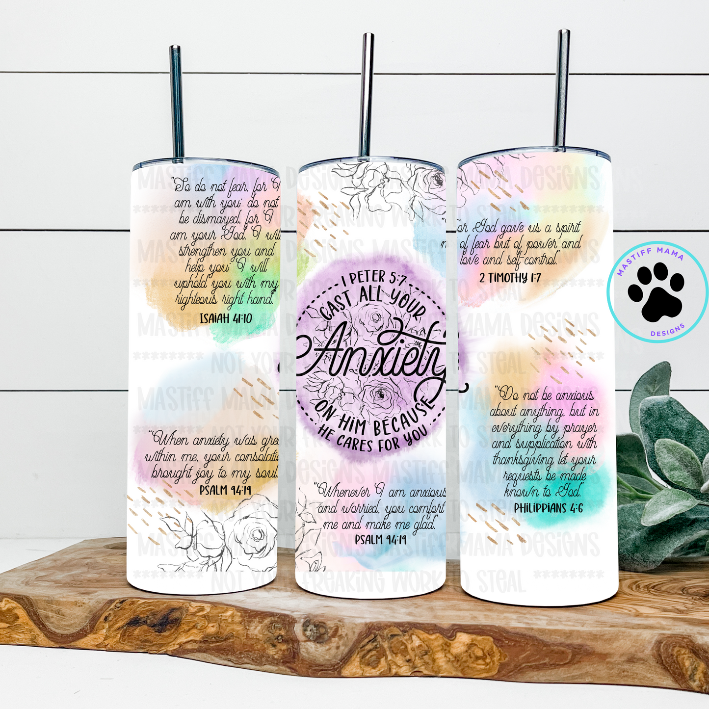 Cast All Your Anxiety Bible Scriptures 20 oz Skinny Tumbler
