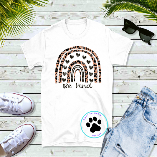 Be Kind Boho Heart Rainbow Unisex White Short Sleeve Shirt