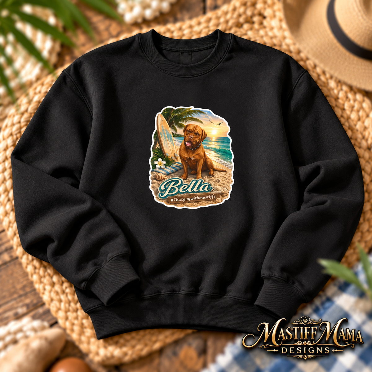 Official That Guy With Mastiffs youth unisex crewneck sweatshirt with selected Mastiff design printed large on the front.