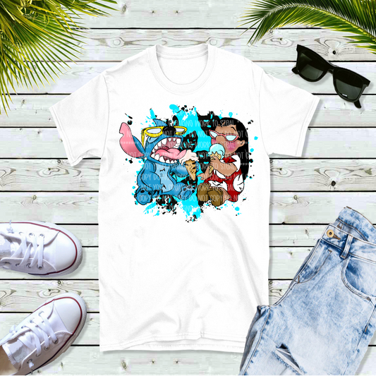 Blue Alien and Friend Eating Ice Cream Unisex White Short Sleeve Shirt - LIMITED Availability