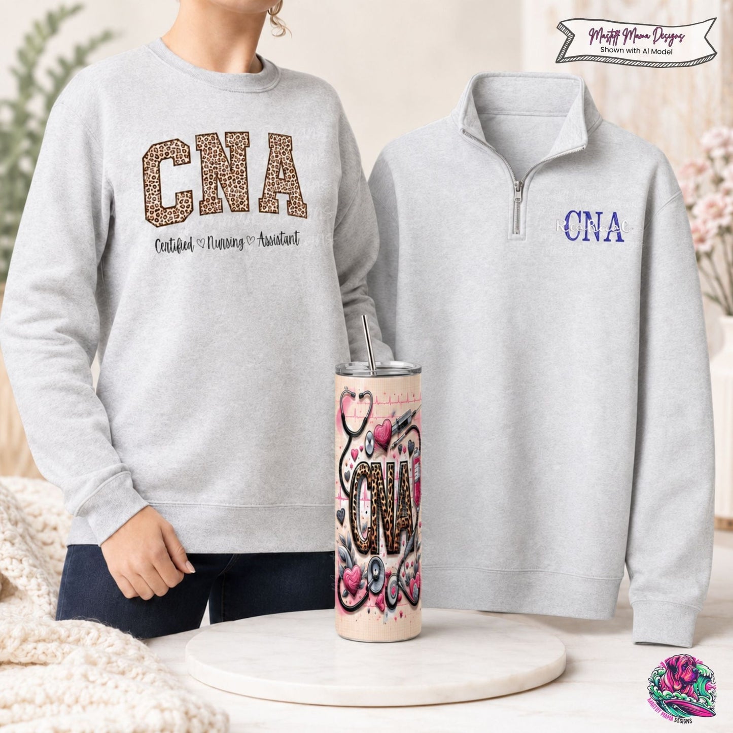 Premium Custom CNA Bundle - Certified Nursing Assistant Sweatshirt, Personalized Embroidered Quarter Zip Sweatshirt, And CNA Tumbler - Custom Listing for Richael L.