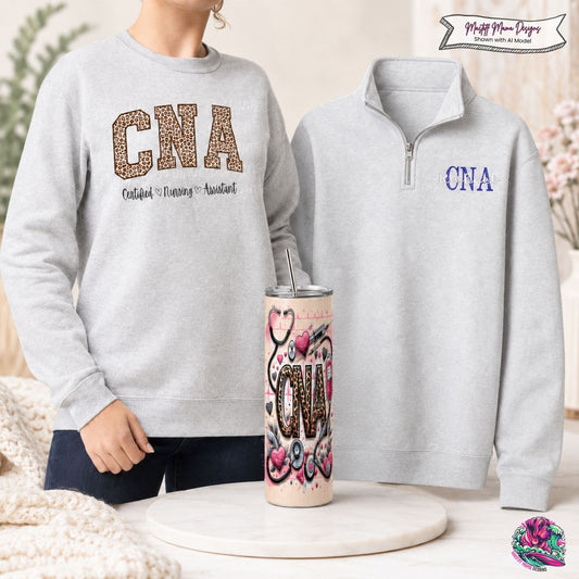 Premium Custom CNA Bundle - Certified Nursing Assistant Sweatshirt, Personalized Embroidered Quarter Zip Sweatshirt, And CNA Tumbler - Custom Listing for Richael L.