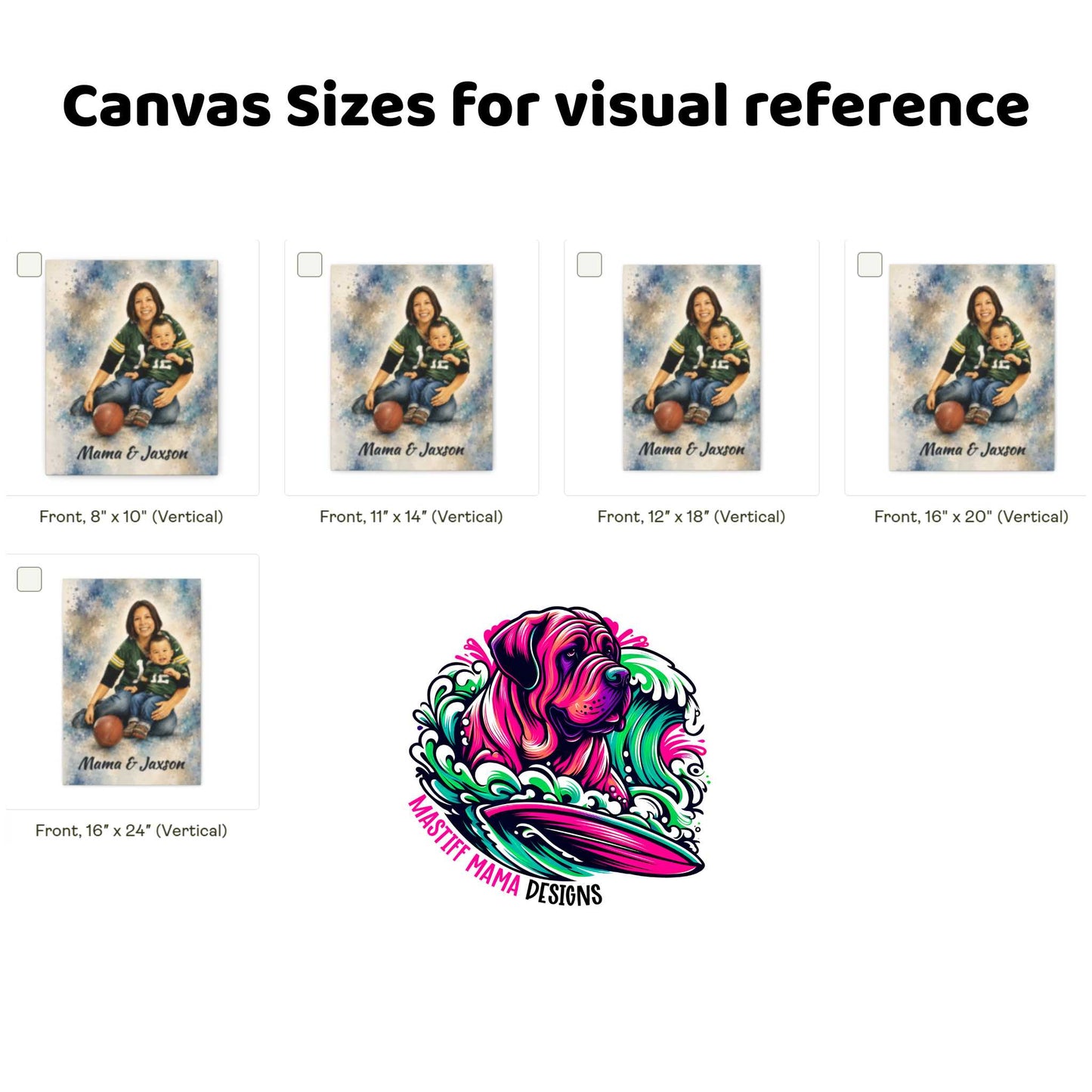 Custom Canvas Wall Art Portraits - Watercolor, Sketch & Caricature or Memorial Style - Use Drop Down Boxes to choose your art style and canvas size