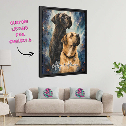 Chrissy A. Custom Listing for Black Framed Watercolor Dog Portrait Canvas
