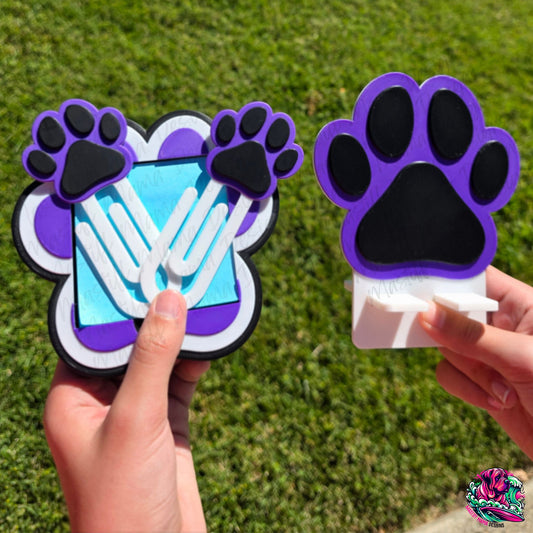 3D Printed Paw Print Desk Set, Phone Stand, Sticky Note Holder and Paper Clips - 5 Color Options