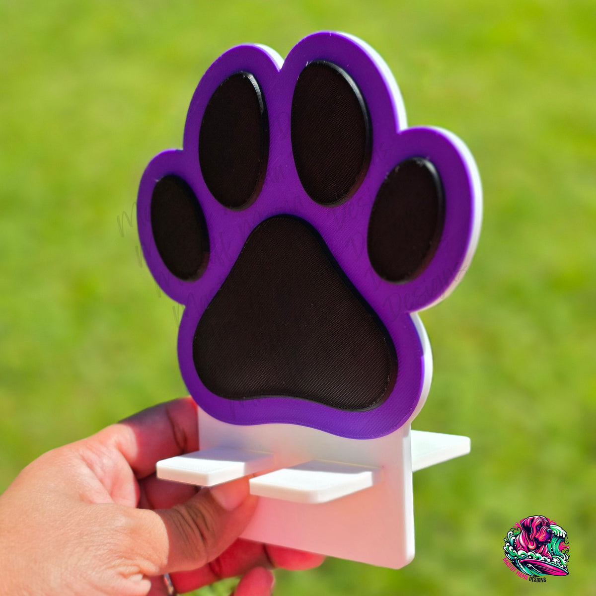 3D Printed Paw Print Desk Set, Phone Stand, Sticky Note Holder and Paper Clips - 5 Color Options
