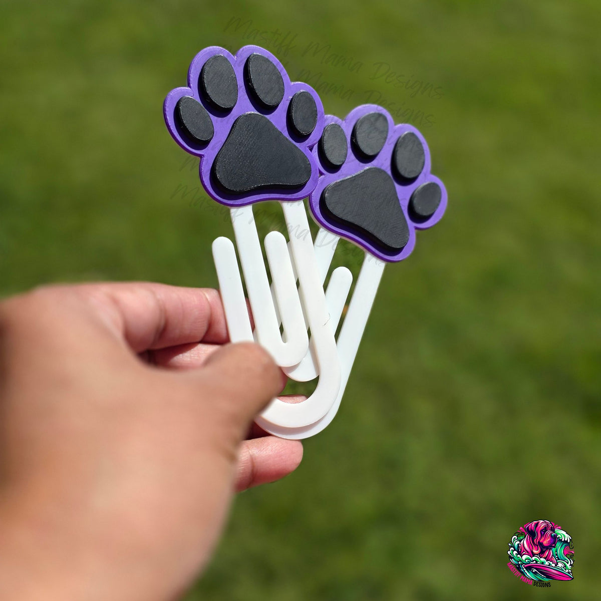 3D Printed Paw Print Desk Set, Phone Stand, Sticky Note Holder and Paper Clips - 5 Color Options