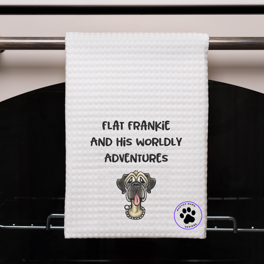 Flat Frankie Waffle Kitchen Towel - 2 Design Options Worldly Adventures & Ernie Wormie No Tricks Just Treats - Use Drop Down Box - One Sided Design