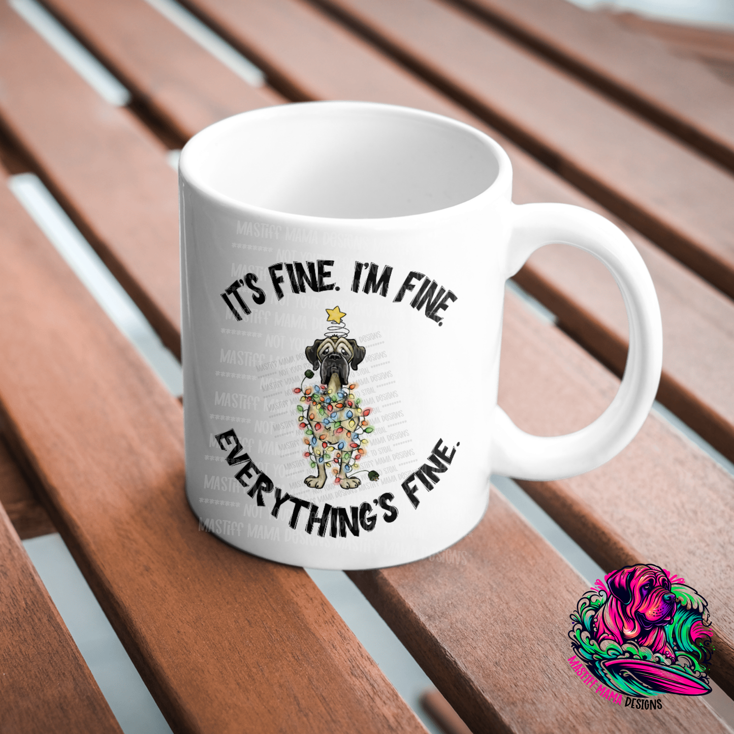 Flat Frankie I'm Fine Christmas Lights Tangled on 15 oz White Mug