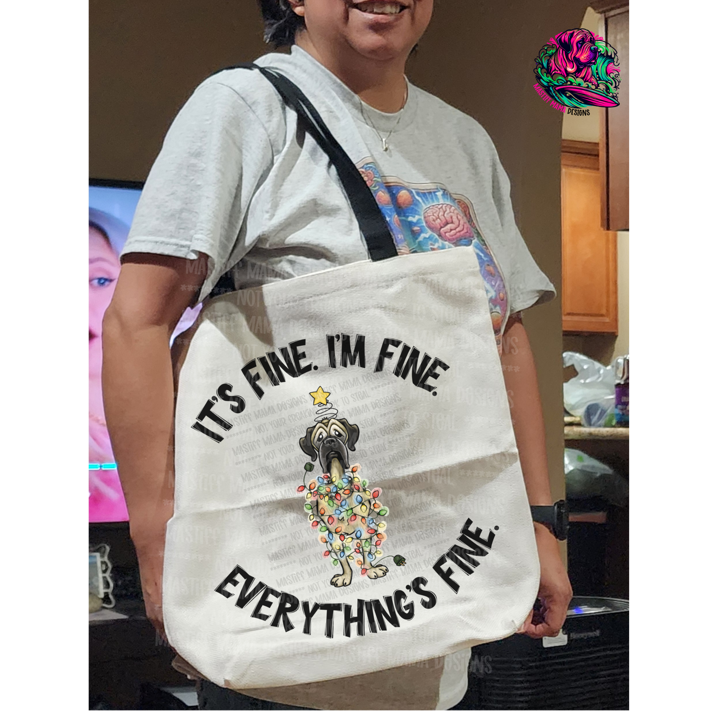 Flat Frankie I'm Fine Tangled in Christmas Lights Tote Bag