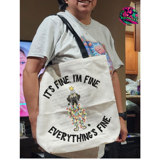 Flat Frankie I'm Fine Tangled in Christmas Lights Tote Bag