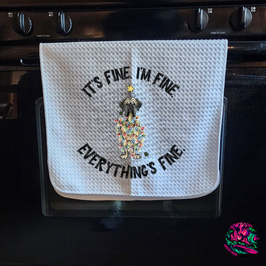 Flat Frankie I'm Fine Tangled in Christmas Lights Waffle Kitchen Towel