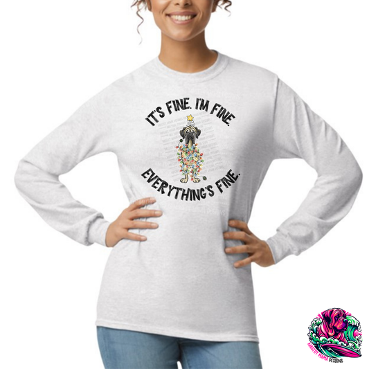 SUBLIMATION Long Sleeve Flat Frankie Shirt I'm Fine Everything's Fine Tangled In Christmas Lights- 2 Color Options Use Drop Down Menu VINTAGE