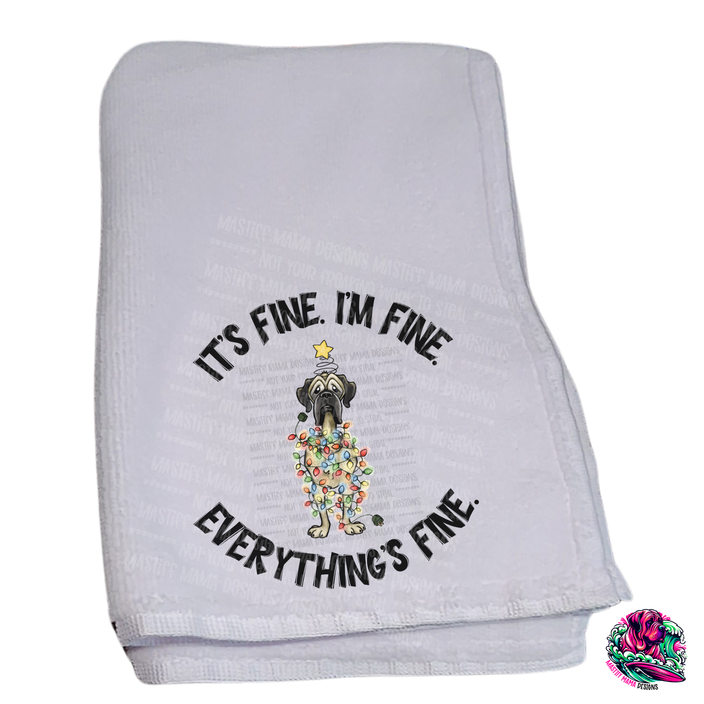 Flat Frankie It's Fine Tangled Christmas Lights Kitchen Towels / Drool Rags - 2 Size Options And 1 or 3 Pack Options