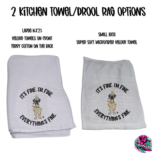 Flat Frankie It's Fine Tangled Christmas Lights Kitchen Towels / Drool Rags - 2 Size Options And 1 or 3 Pack Options