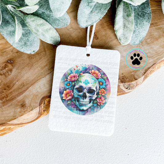 Colorful Flowers and Skull Felt Car Freshie