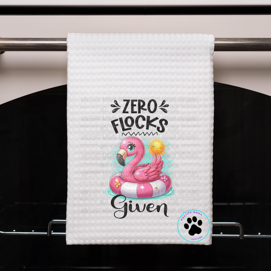 Flamingo Zero Flocks Given Waffle Kitchen Towel - One Sided Design