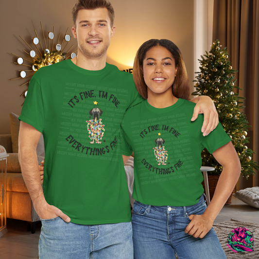 DTG Everything's Fine Christmas Flat Frankie Unisex Heavy Cotton T-Shirt - Use Drop Down Box to select color