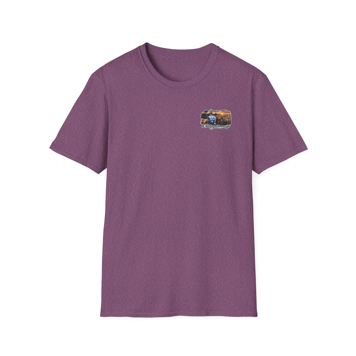 Maroon That Guy With Mastiffs shirt mockup with small pocket-sized front logo option for official mastiff merch.