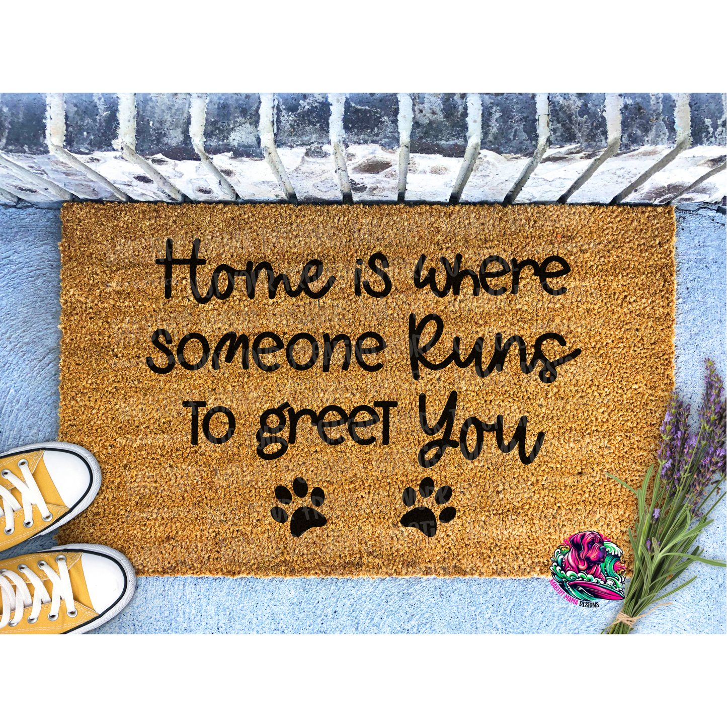 Home Is Where Someone Runs To Greet You Paw Prints Custom Doormat