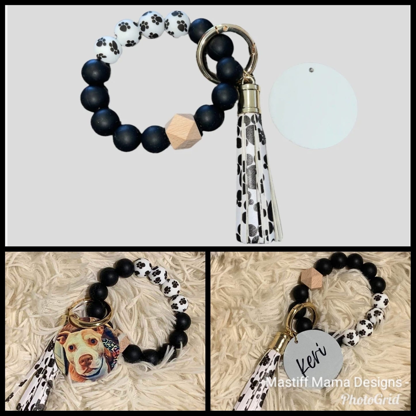 Paw Print Custom Photo Aluminum Keychain with tassel- Double Sided Round - Custom Listing for Tammy M.