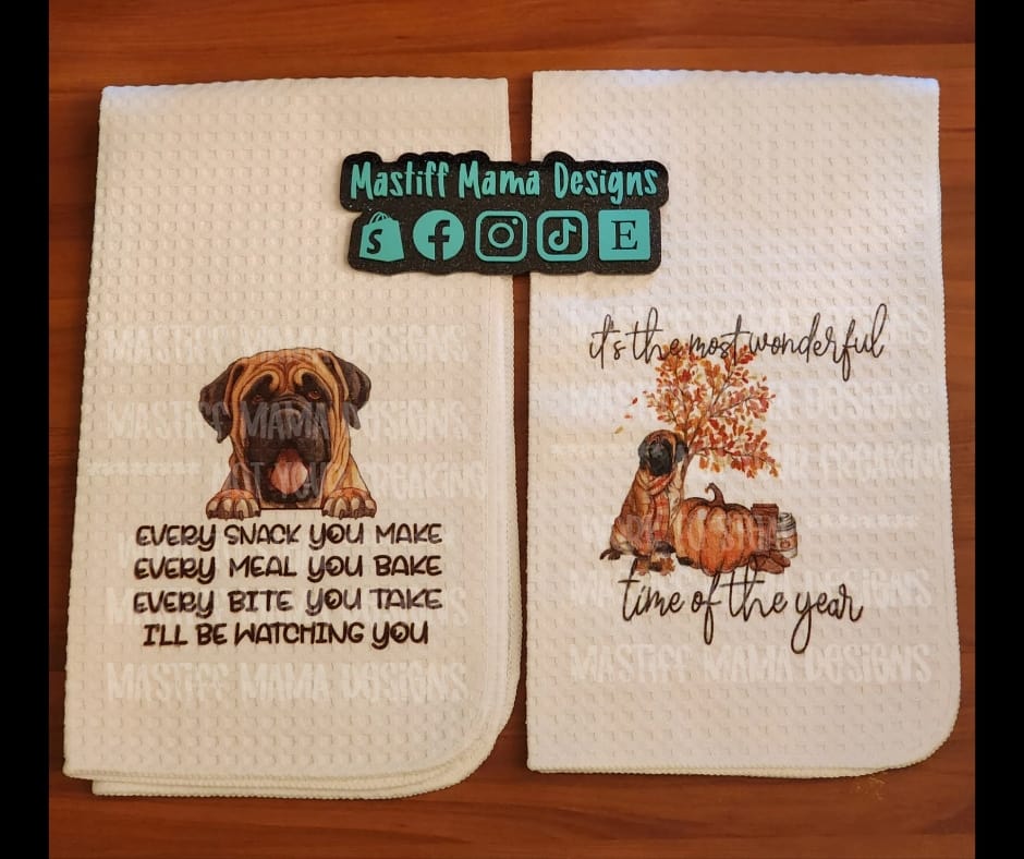 English Mastiff 2 Design Options Watching You & Wonderful Time of the Year - Waffle Kitchen Towel - One Sided Design