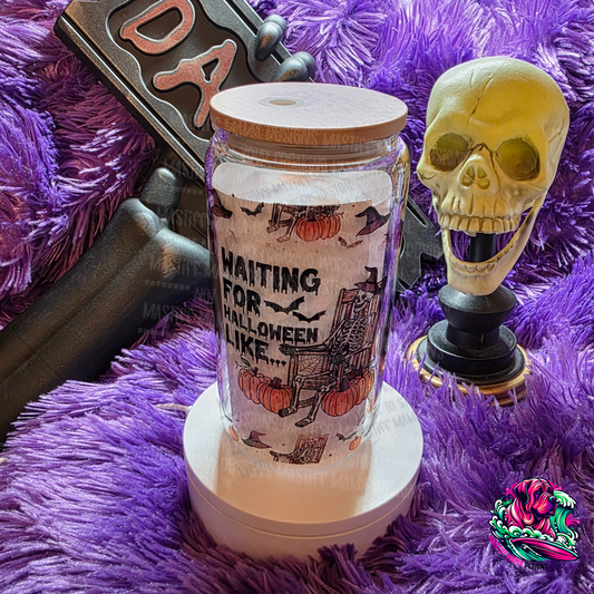 Waiting For Halloween Like Skellie Clear Glass Can - 1 Ready to ship others will be part of current TAT