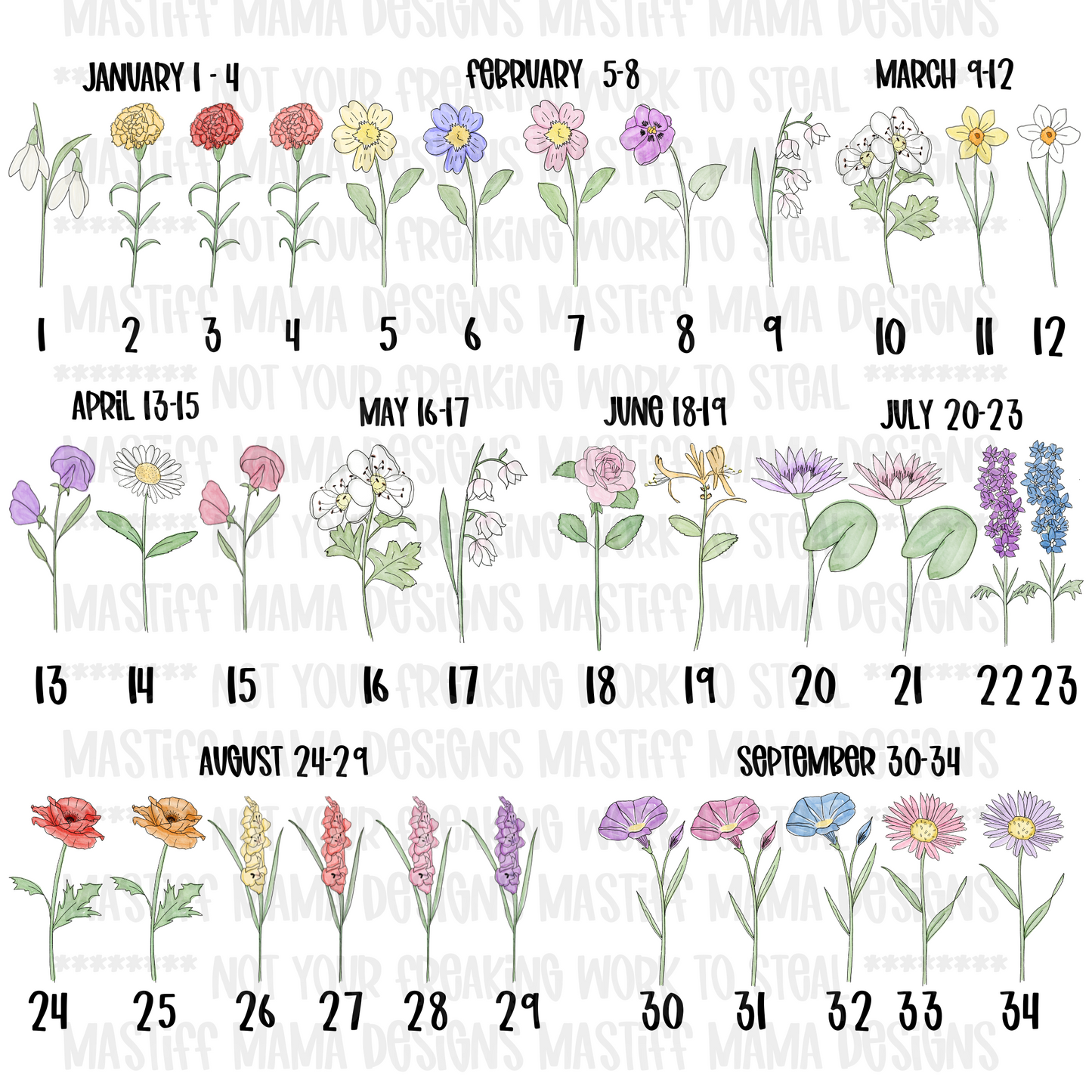 Personalized Birth Month Flowers And Names On Unisex Short Sleeve Shirt - Aunty's Garden with  2 color options