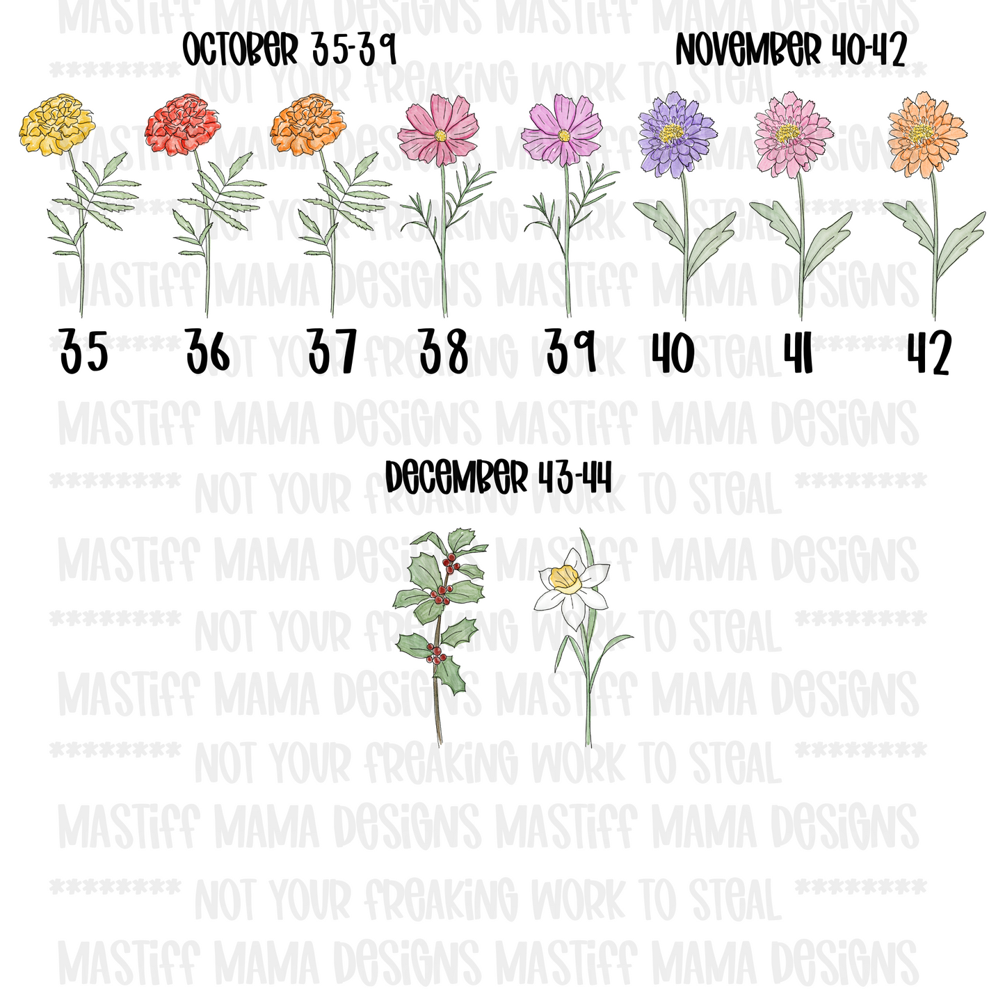 Mom's Wildflowers Custom Birth Month Flower Bouquet on Waffle Kitchen Towelv- One Sided Design