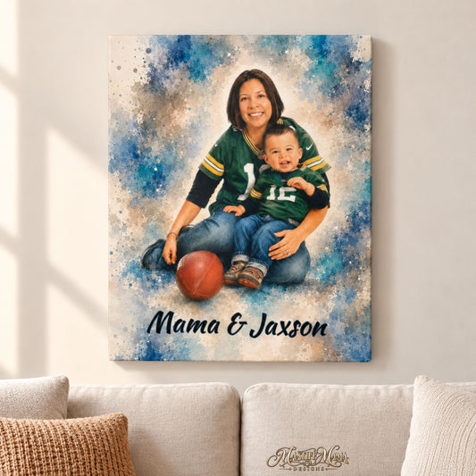 Custom Watercolor Family Photo Wrapped Canvas – Personalized People & Family Wall Art