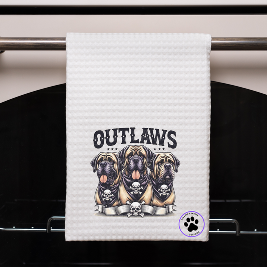 Mastiff Lovers Outlaws Waffle Kitchen Towel - One Sided Design