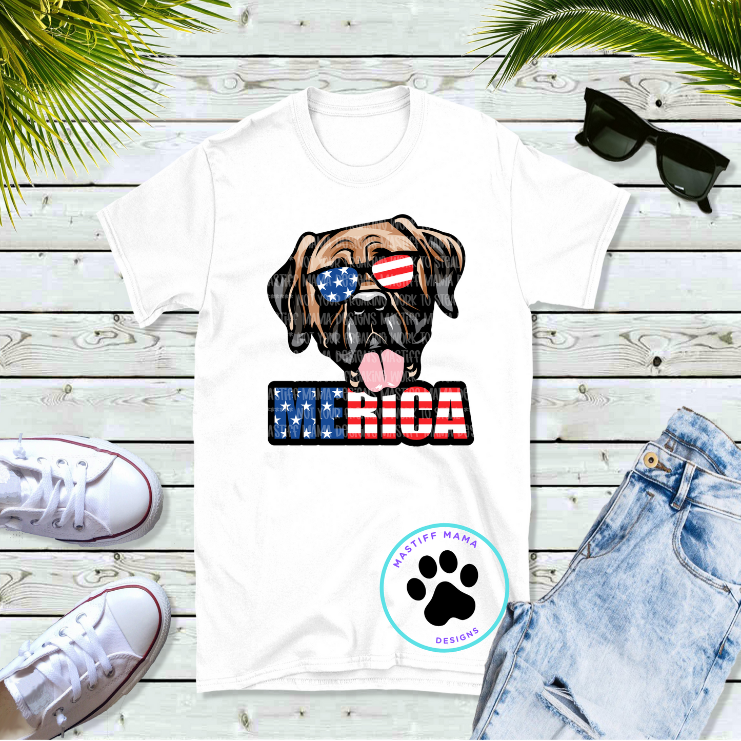English Mastiff Merica White Unisex Short Sleeve T-Shirt