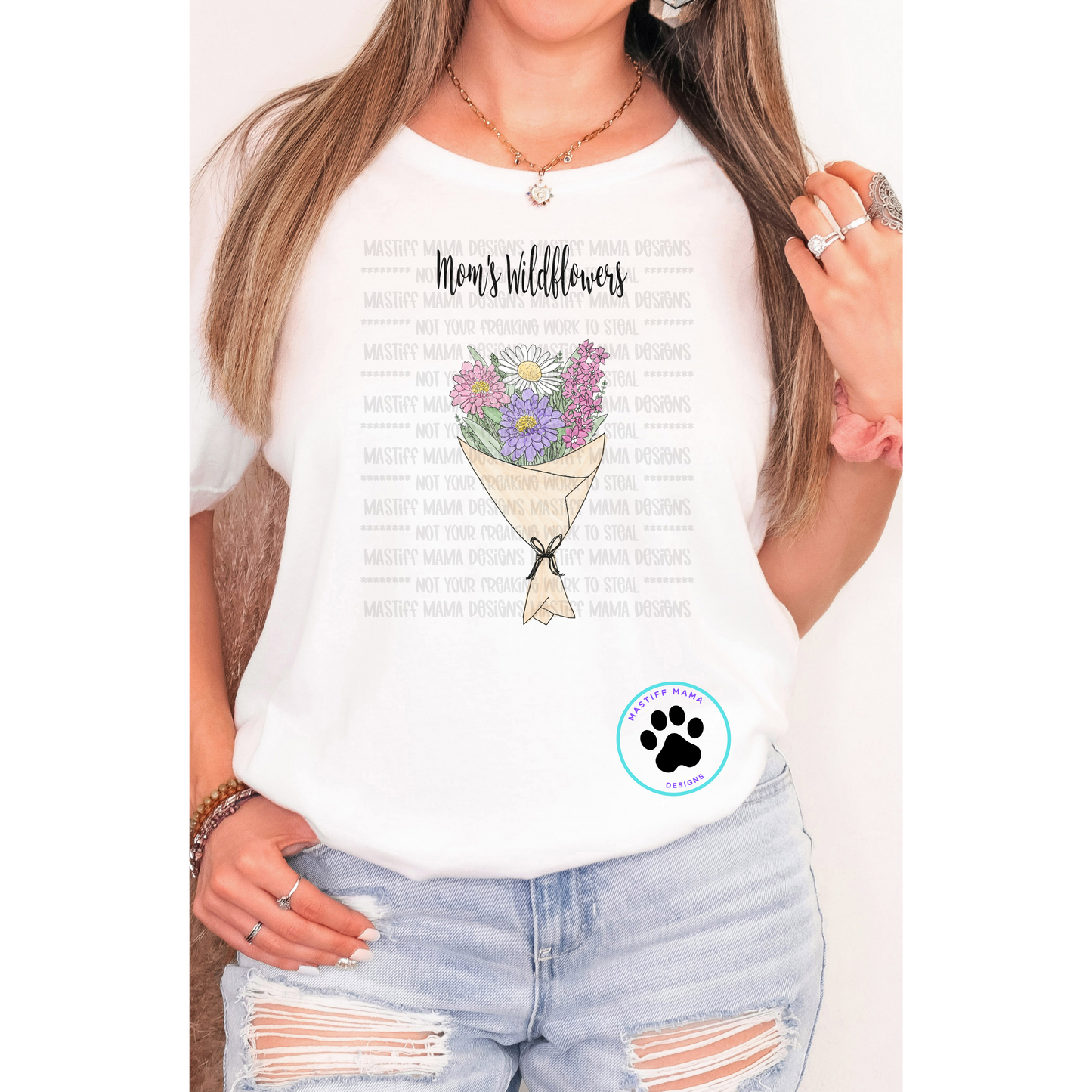 Mom's Wildflowers Personalized Birth Month Flower Bouquet On Unisex Short Sleeve Shirt - with  2 color options