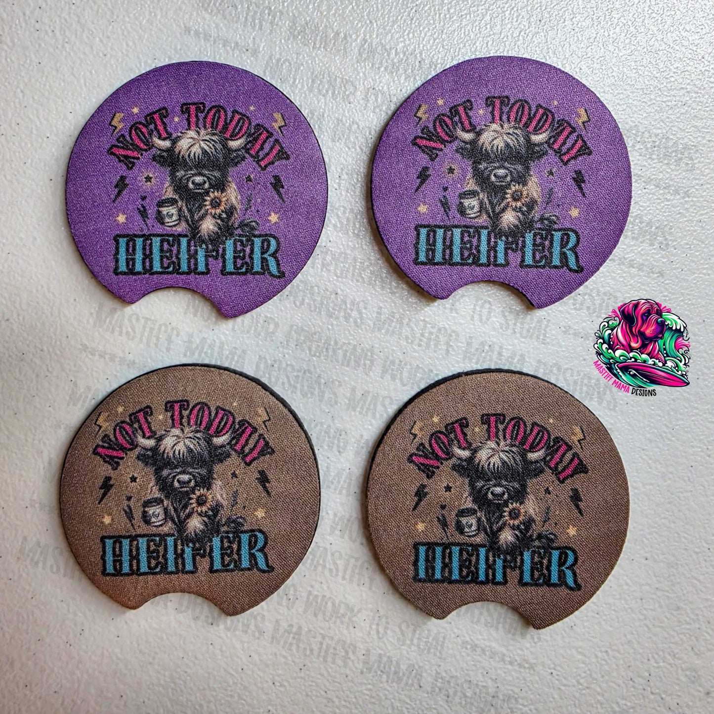 Not Today Heifer Neoprene Car Coaster Set of 2 - Use Drop Down To Select Color