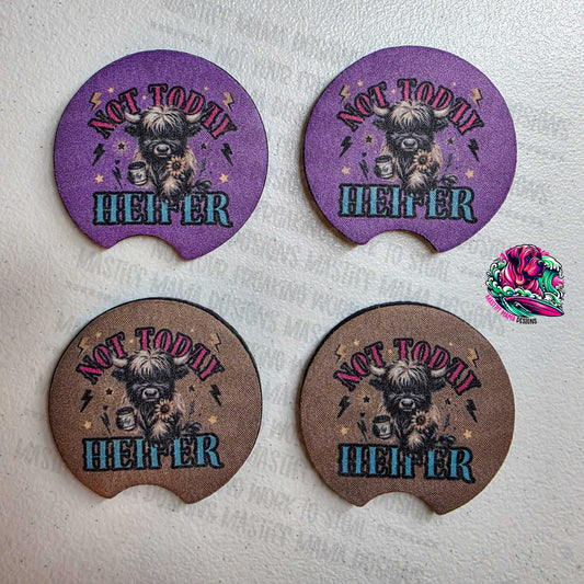 Not Today Heifer Neoprene Car Coaster Set of 2 - Use Drop Down To Select Color